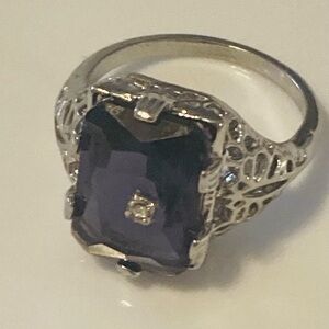 Elegant Silver Tone and Purple Women's Ring- size 7